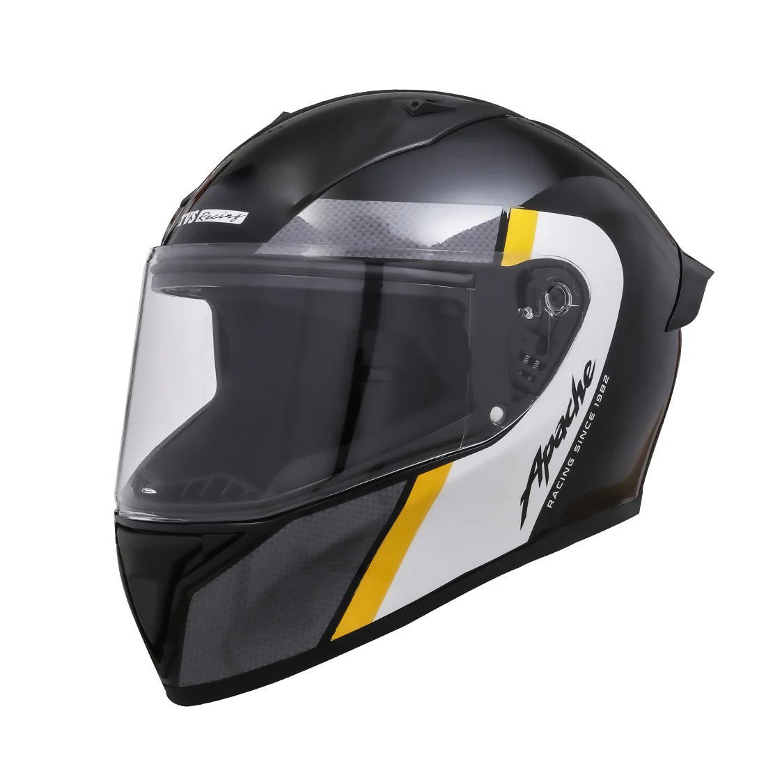 TVS Apache Full Face helmet - Color: Black, White & Yellow Strip - Image 2