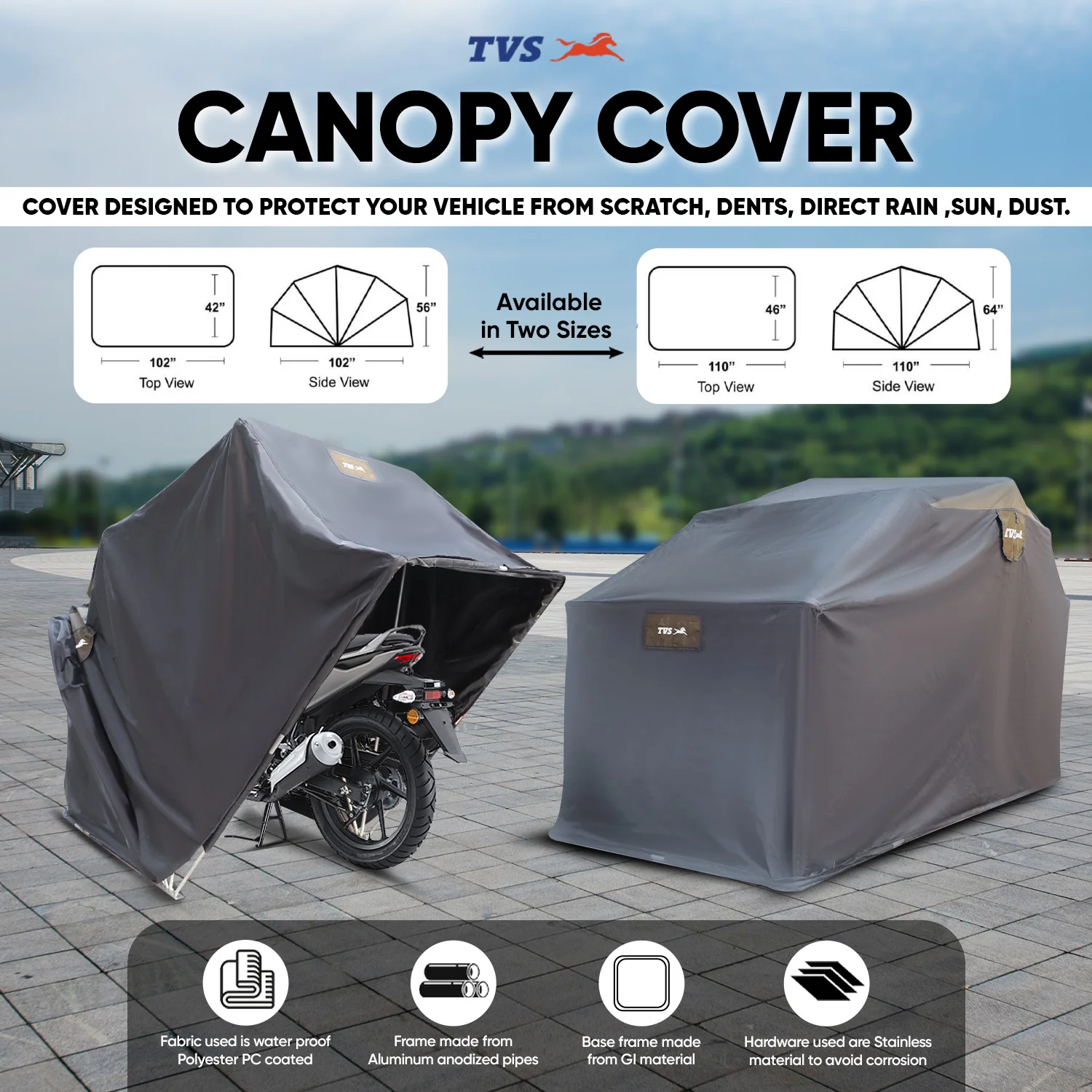 TVS Canopy Vehicle Cover Big 110/64 Durable and Weatherproof - Image 2