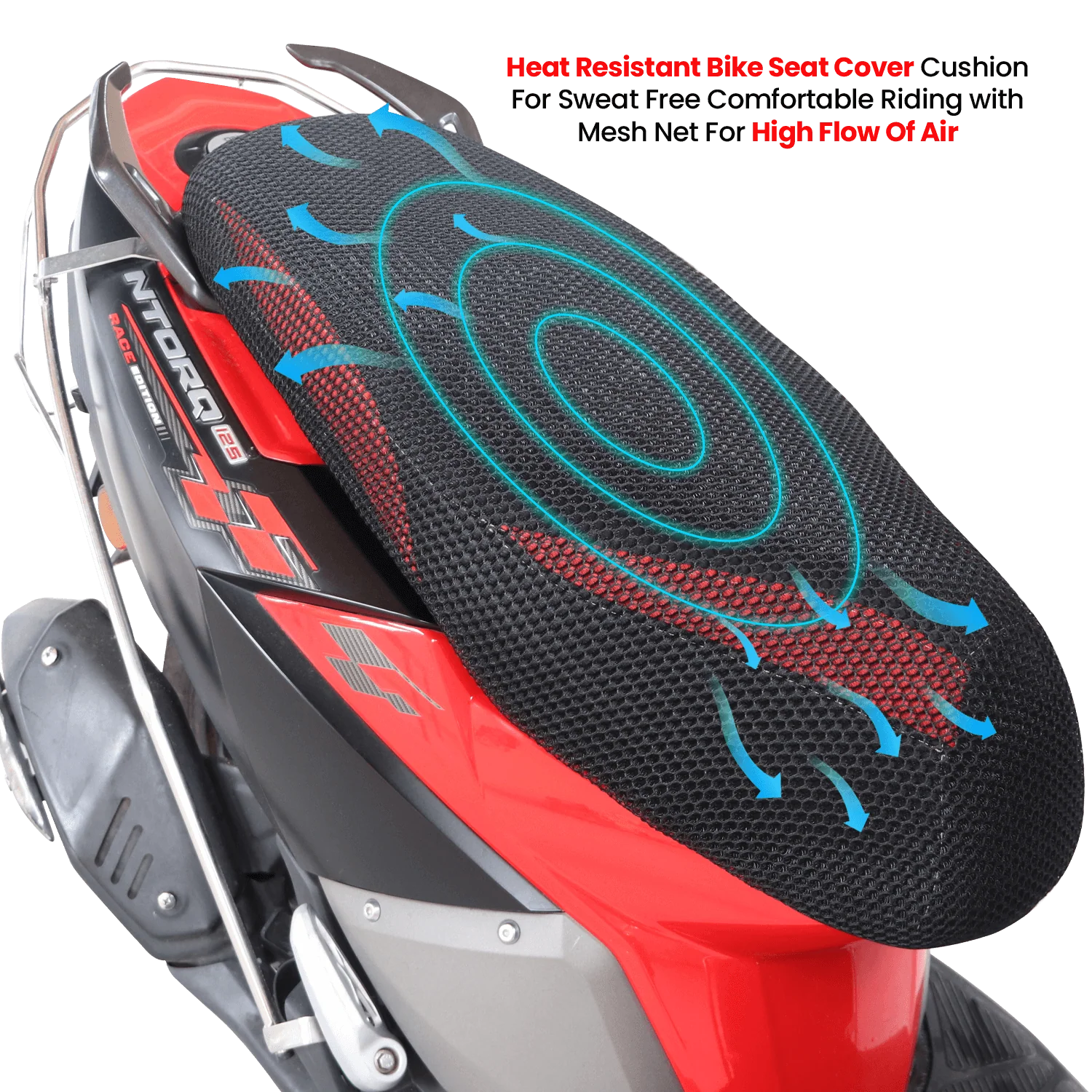 TVS Mesh Seat Cover for Ntorq - Polyester, Breathable 3D Honeycomb with Anti-Slip, All-Weather Protection - Image 3
