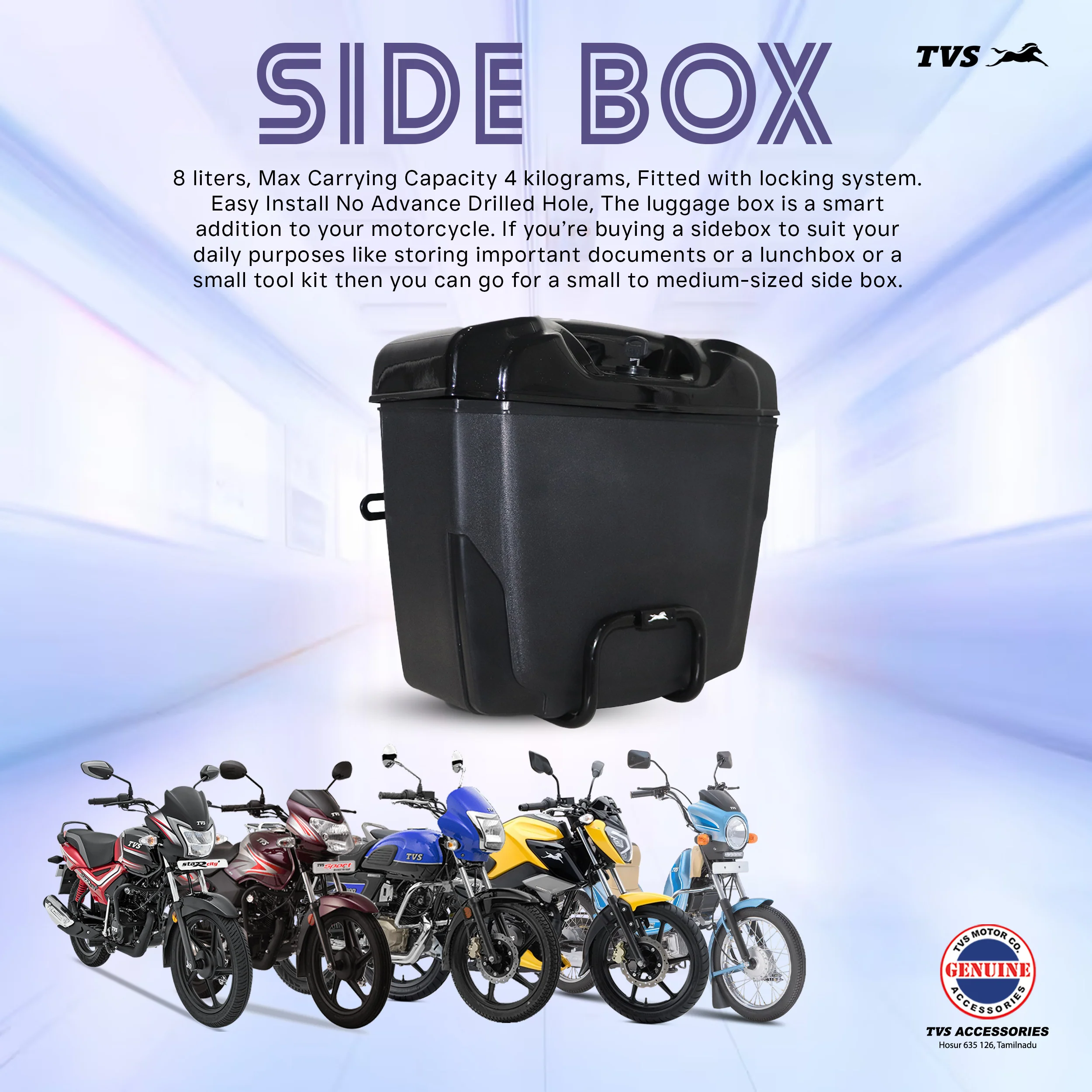 RIDEGEARS SIDE BOX - TVS Star City + & TVS Sport HIGH GLOSS