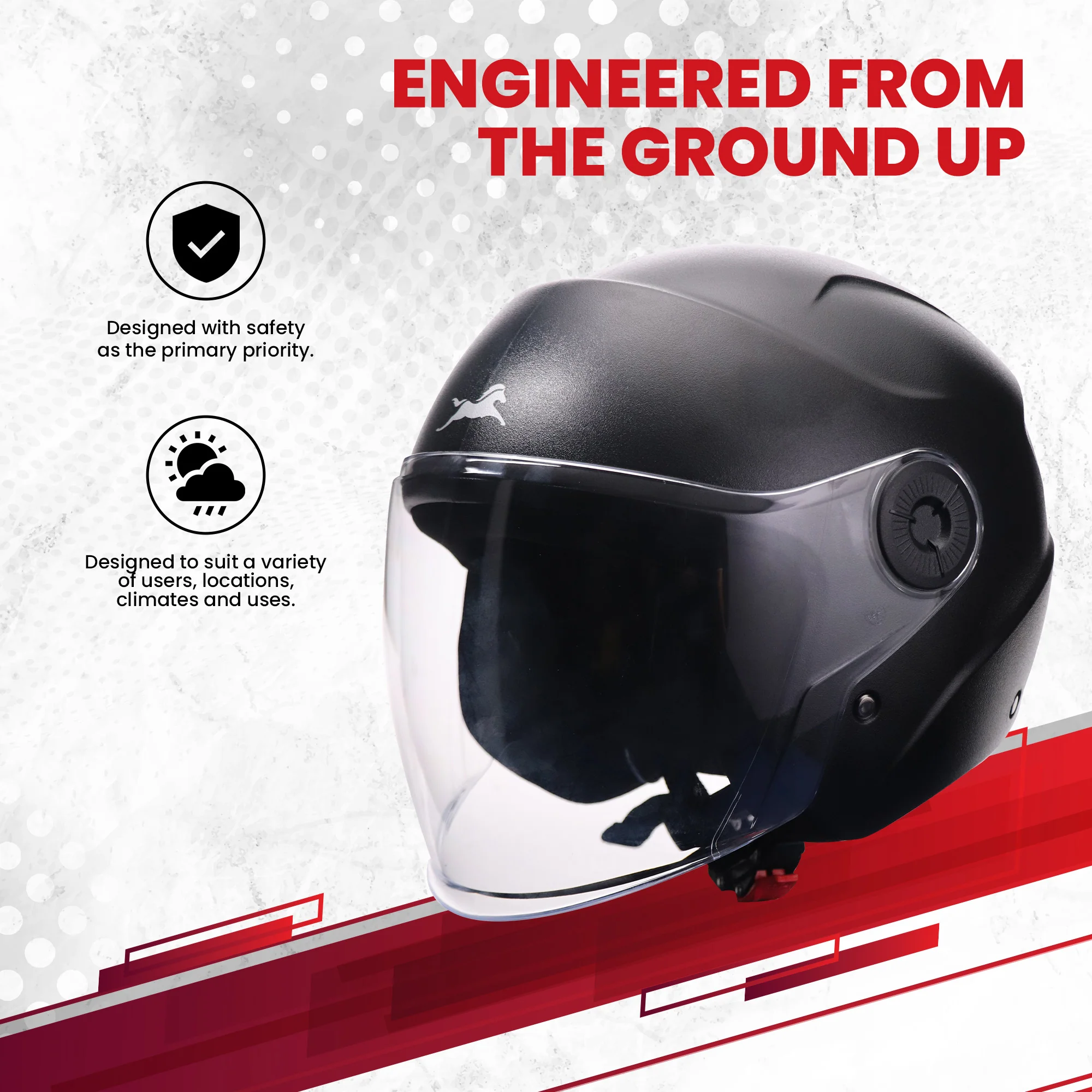 TVS ACE ISI Certified Open Face Unisex Helmet with Full Coverage Visor - Image 4