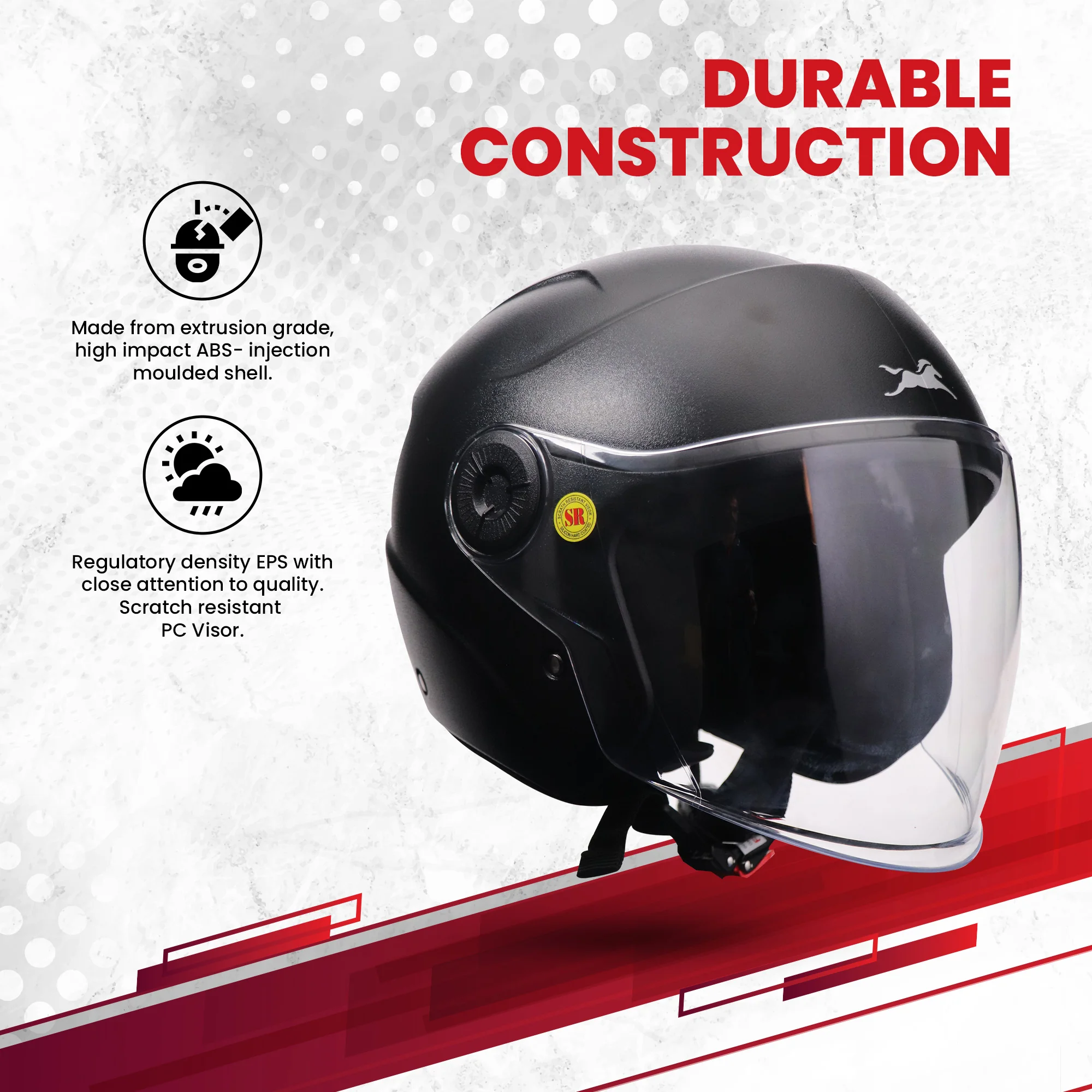 TVS ACE ISI Certified Open Face Unisex Helmet with Full Coverage Visor - Image 6