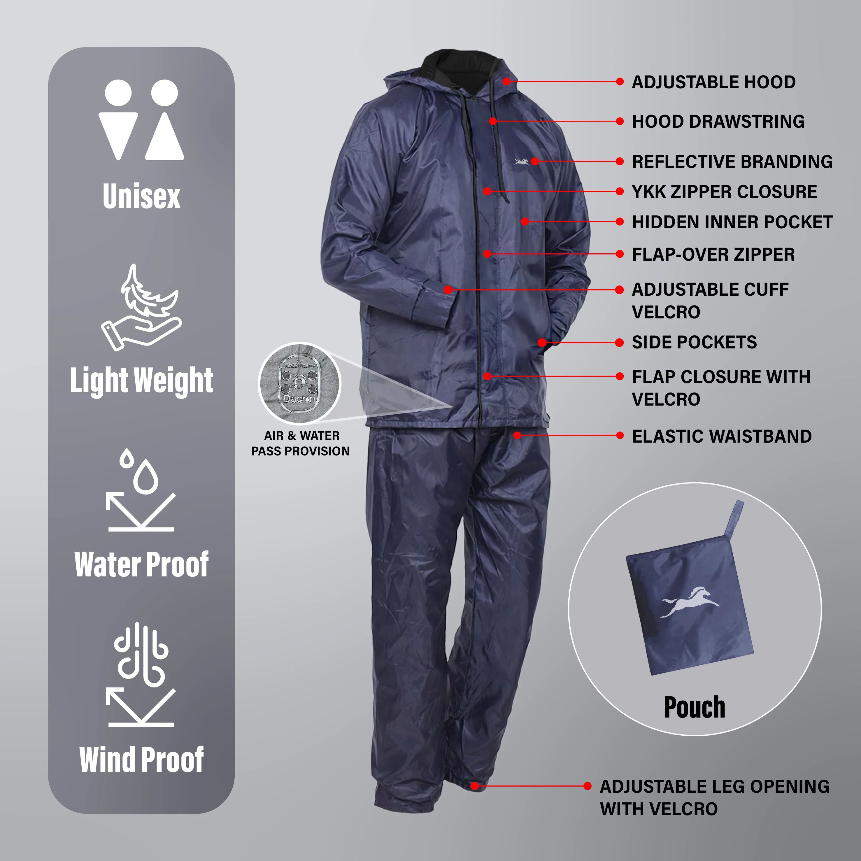 TVS Double-Layer Polyester Raincoat with Pants & Adjustable Drawcord Hood - Image 2