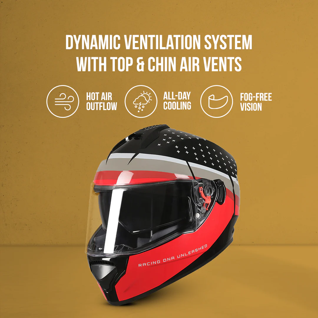 TVS Racing Phantom Series Full Face Dual Visor Helmet for Men | Premium Bike Helmets with ABS Shell, UV Paint | Quick Release System | Aerodynamic Design | DOT & ISI Certified (Black V1) - Image 19