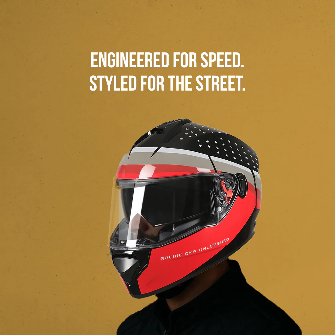 TVS Racing Phantom Series Full Face Dual Visor Helmet for Men | Premium Bike Helmets with ABS Shell, UV Paint | Quick Release System | Aerodynamic Design | DOT & ISI Certified (Black V1) - Image 22
