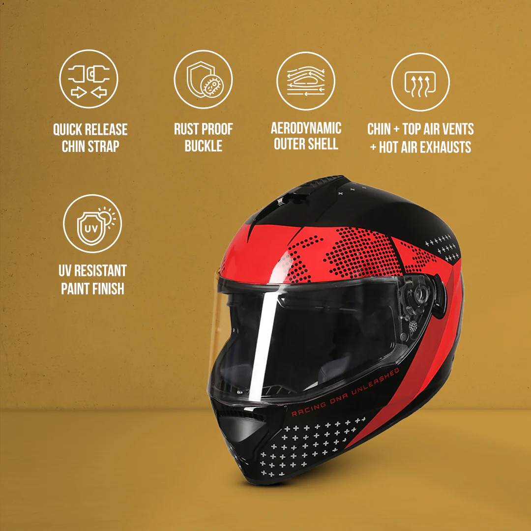 TVS Racing Phantom Series Full Face Dual Visor Helmet for Men | Premium Bike Helmets with ABS Shell, UV Paint | Quick Release System | Aerodynamic Design | DOT & ISI Certified (Black V1) - Image 4