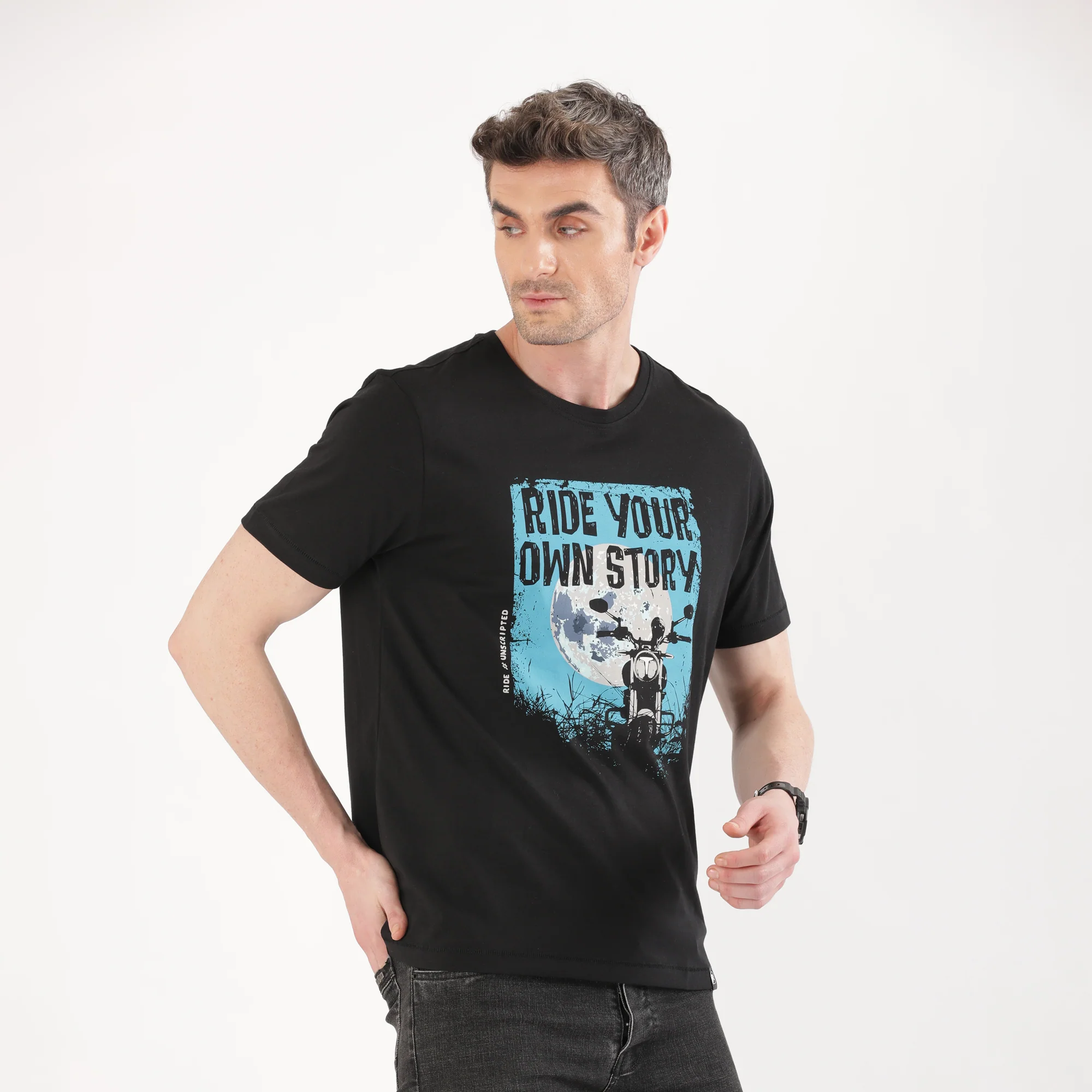 TVS Originals Collection Crew Neck T-Shirt – Bold Street Style, 100% Pure Cotton, Ultra-Soft Comfort, Breathable Anti-Odor Fabric, Skin-Friendly & Long-Lasting Durability for Riders (Modern Retro Black) - Image 5