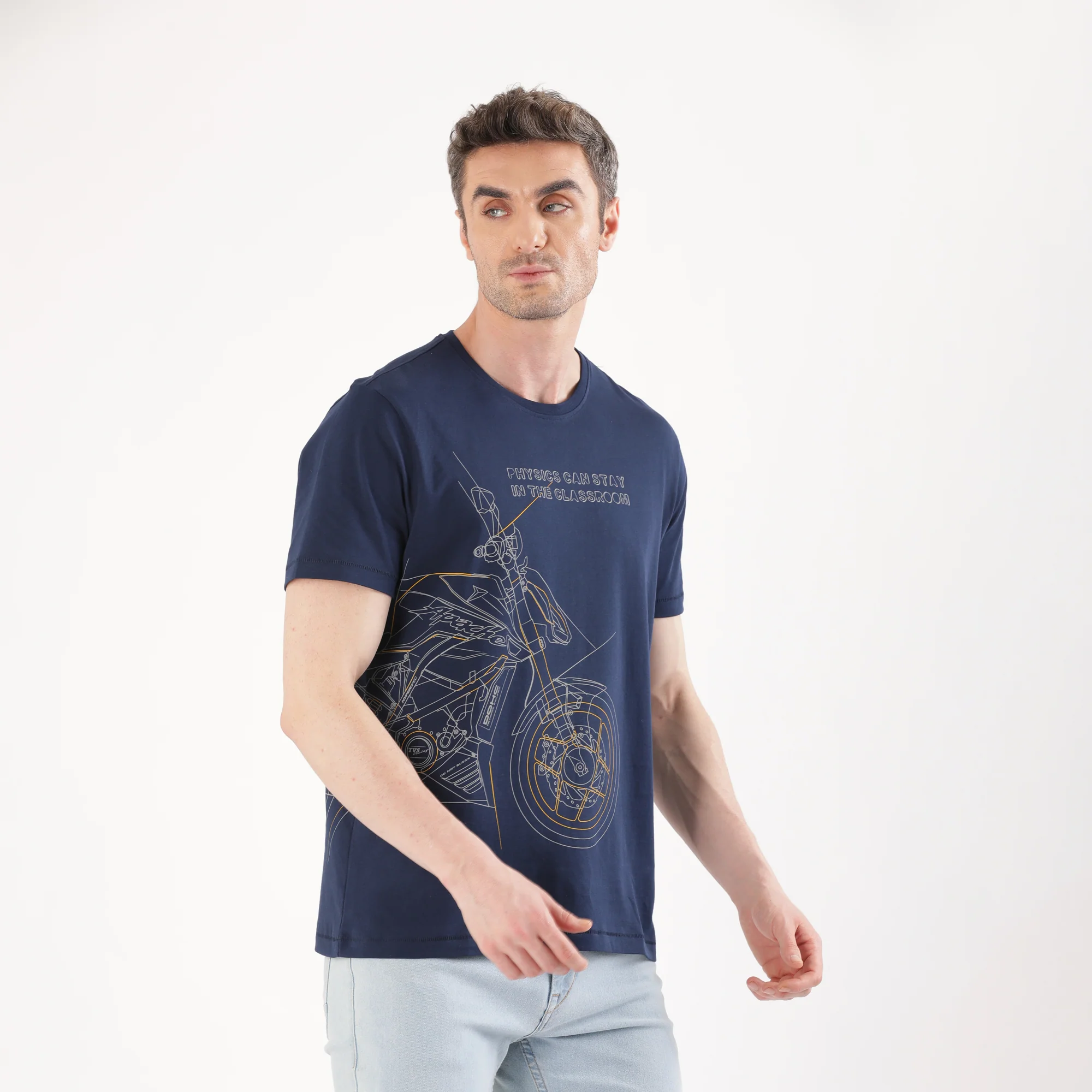 TVS Originals Collection Crew Neck T-Shirt – Bold Street Style, 100% Pure Cotton, Ultra-Soft Comfort, Breathable Anti-Odor Fabric, Skin-Friendly & Long-Lasting Durability for Riders (Racing Navy) - Image 5