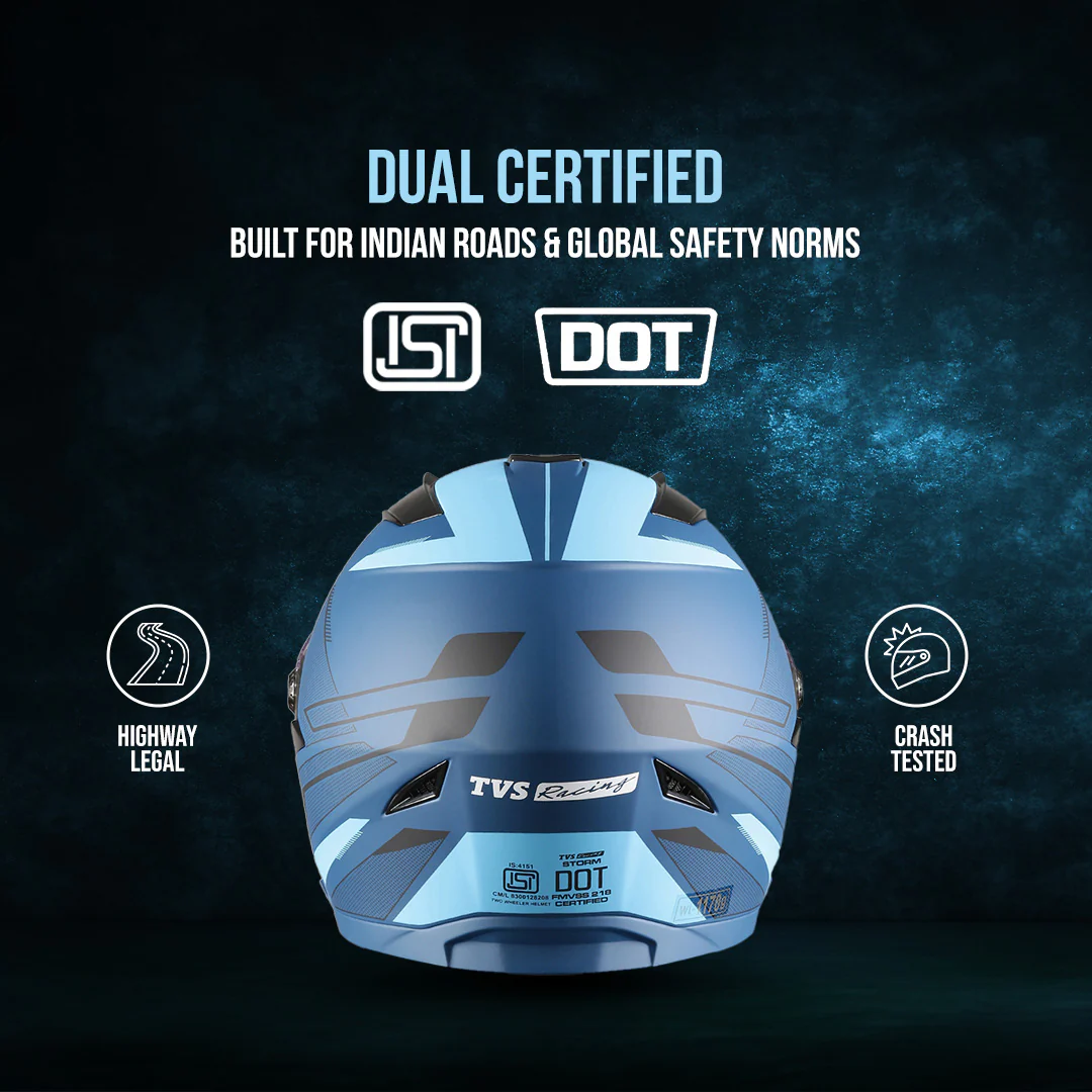 TVS Racing Anti Matter Full Face Helmet for Bike & Motorcycle Riders # -DOT & ISI Certified-Lightweight ABS Shell, UV Resistant-Ventilated Comfort Liner, Quick-Release Visor & Chin Strap - Image 21