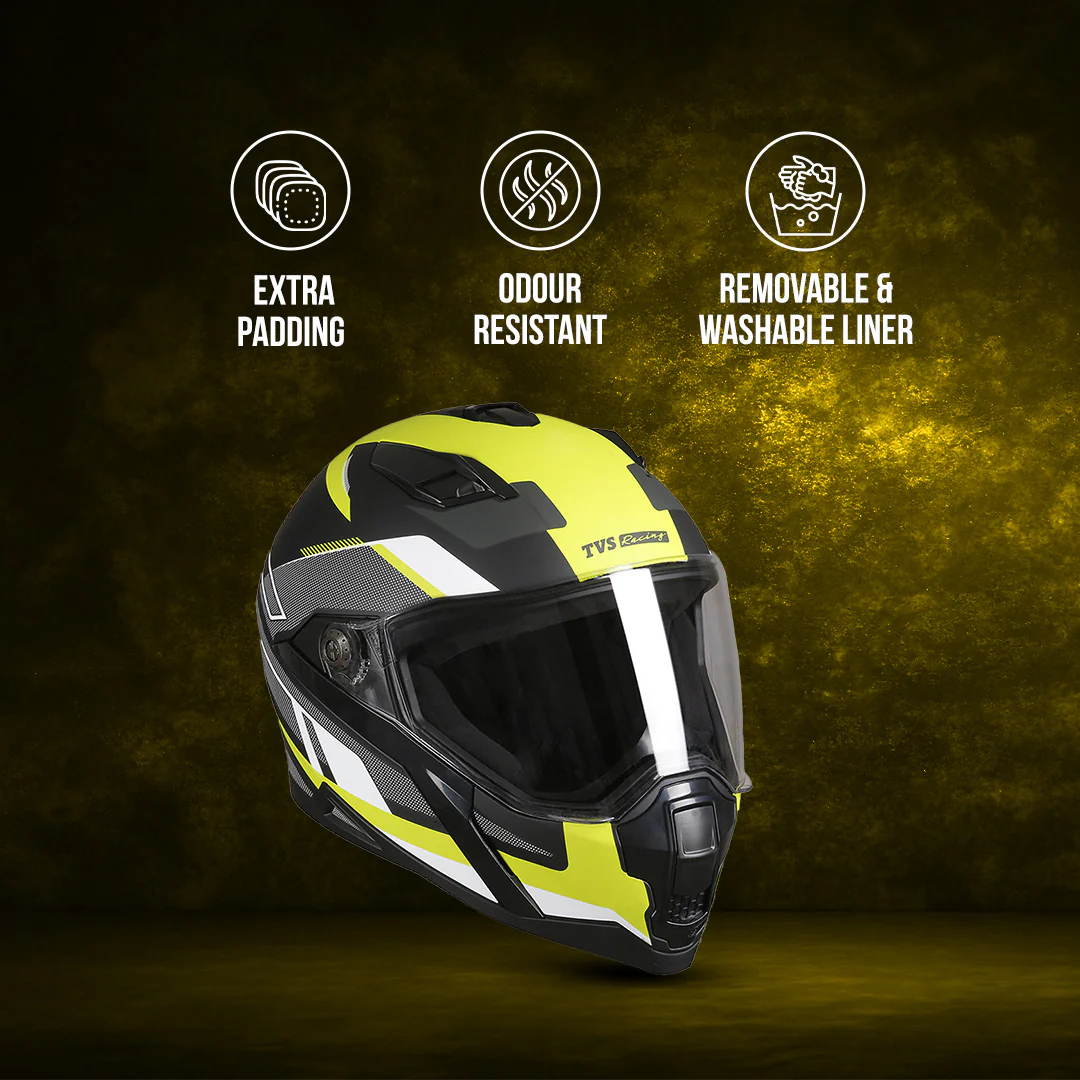 TVS Racing Anti Matter Full Face Helmet for Bike & Motorcycle Riders # -DOT & ISI Certified-Lightweight ABS Shell, UV Resistant-Ventilated Comfort Liner, Quick-Release Visor & Chin Strap - Image 49