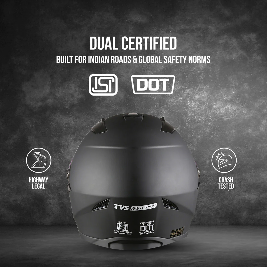 TVS Racing Anti Matter Full Face Helmet for Bike & Motorcycle Riders # -DOT & ISI Certified-Lightweight ABS Shell, UV Resistant-Ventilated Comfort Liner, Quick-Release Visor & Chin Strap - Image 8