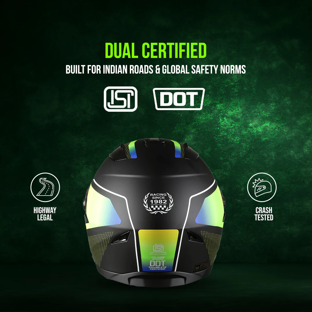 TVS Racing Anti Matter Full Face Helmet for Bike & Motorcycle Riders # -DOT & ISI Certified-Lightweight ABS Shell, UV Resistant-Ventilated Comfort Liner, Quick-Release Visor & Chin Strap - Image 84