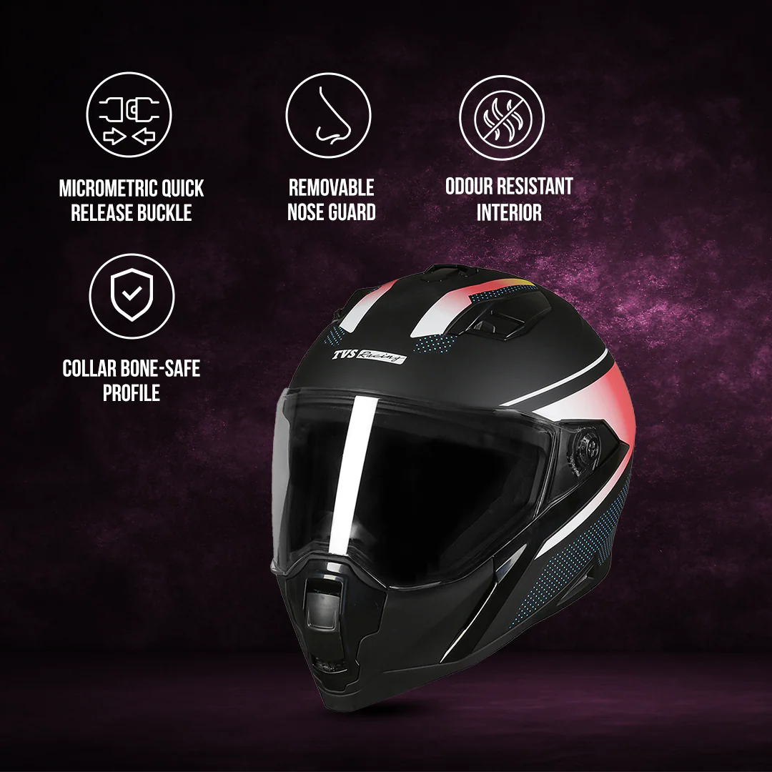 TVS Racing Anti Matter Full Face Helmet for Bike & Motorcycle Riders # -DOT & ISI Certified-Lightweight ABS Shell, UV Resistant-Ventilated Comfort Liner, Quick-Release Visor & Chin Strap - Image 94