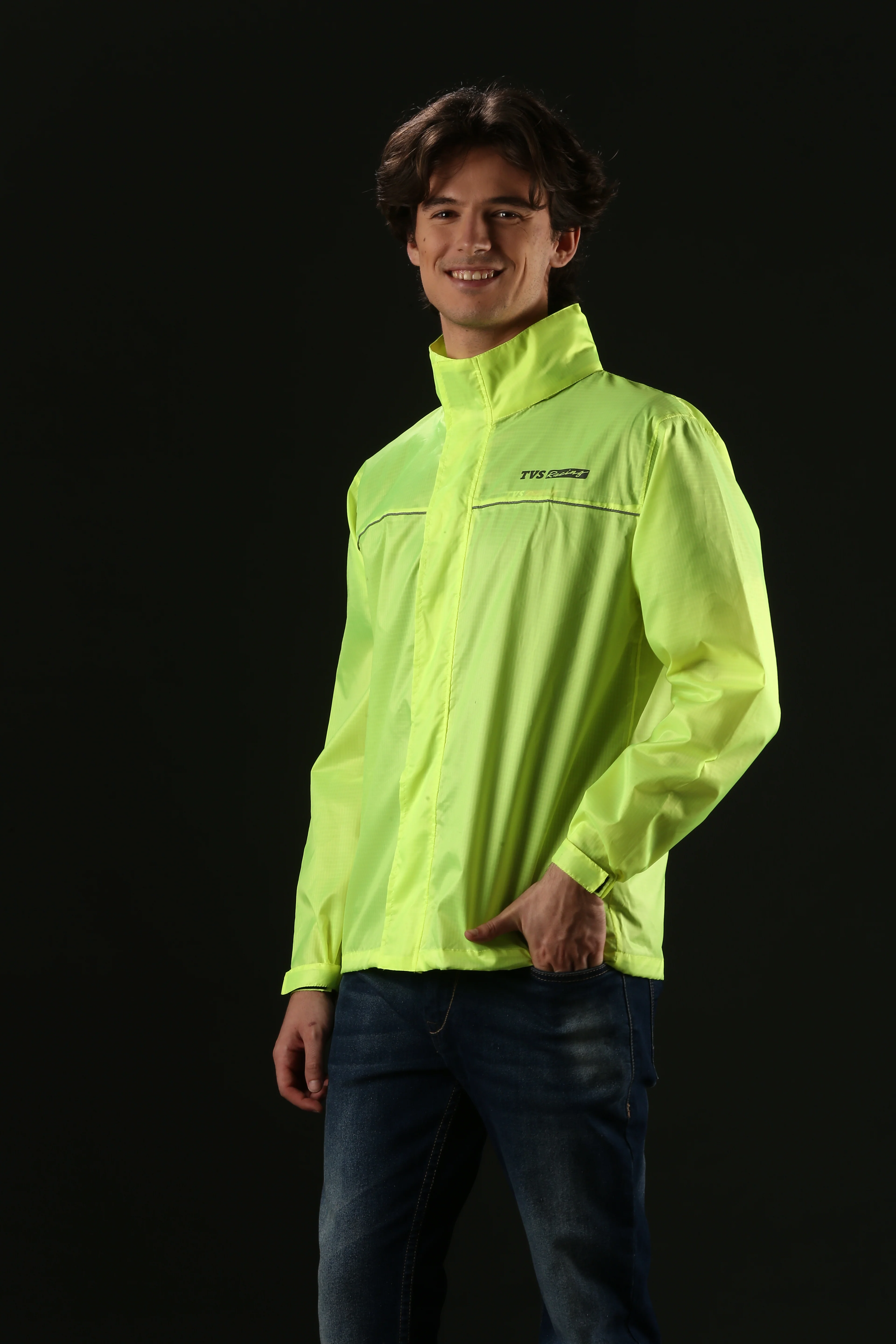 TVS Racing Rainshield Pro Rain Jacket | Lightweight Waterproof Rain Coat for Men | Compact Rain Jacket for Boys & Girls | Windproof Riding Rain Coat with Reflective Details for All-Weather Rides, Color; Neon - Image 4