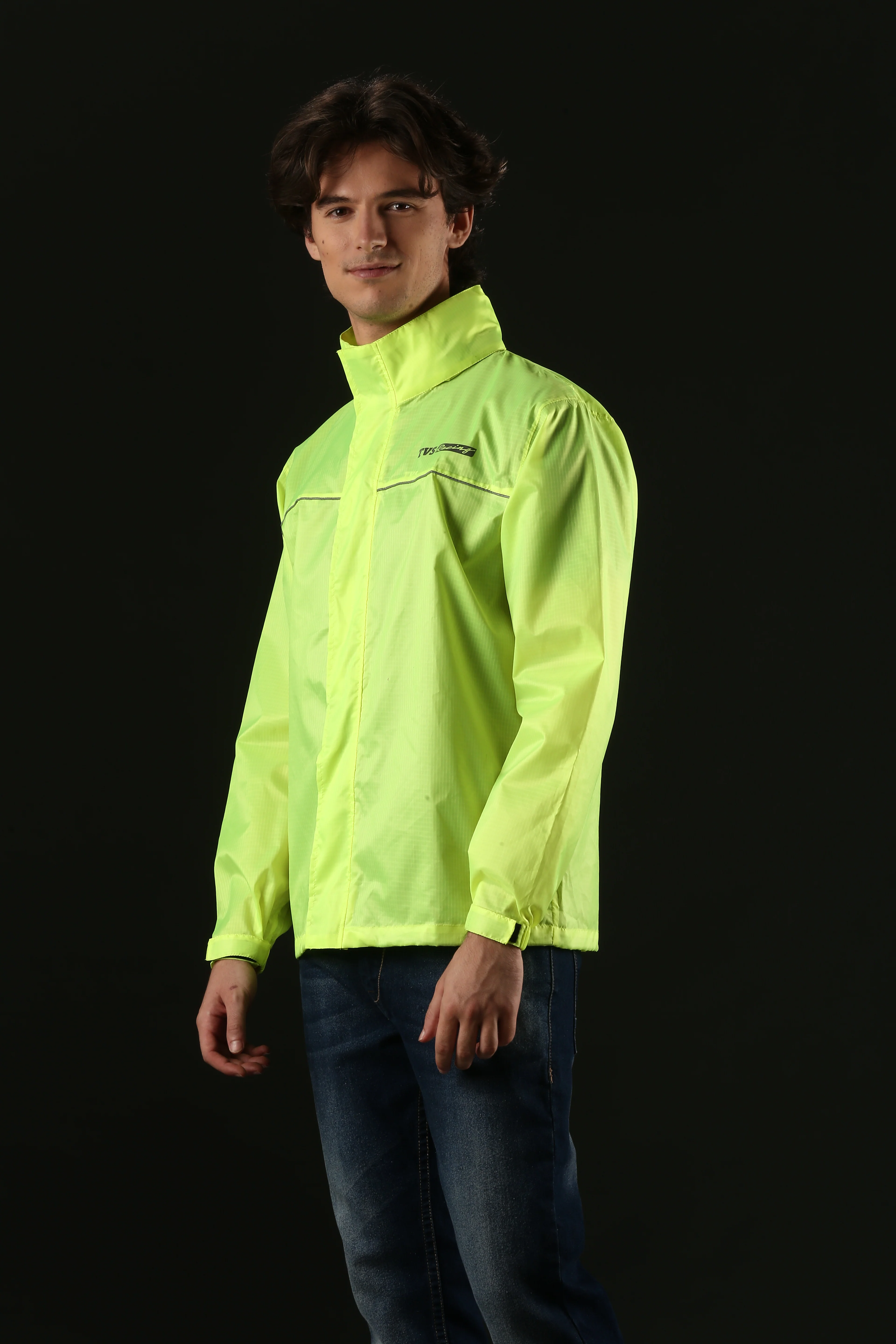 TVS Racing Rainshield Pro Rain Jacket | Lightweight Waterproof Rain Coat for Men | Compact Rain Jacket for Boys & Girls | Windproof Riding Rain Coat with Reflective Details for All-Weather Rides, Color; Neon - Image 5