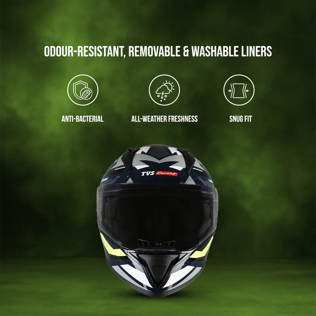 TVS Racing Titan Series Full Face Helmet for Men | Premium Bike Helmets with ABS Shell, UV Paint | Quick Release System | Aerodynamic Design | DOT & ISI Certified - Image 20