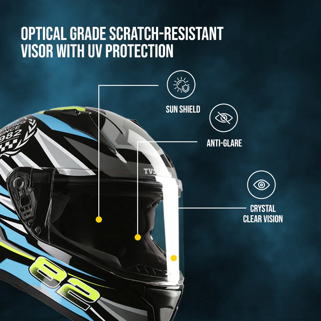 TVS Racing Titan Series Full Face Helmet for Men | Premium Bike Helmets with ABS Shell, UV Paint | Quick Release System | Aerodynamic Design | DOT & ISI Certified - Image 33